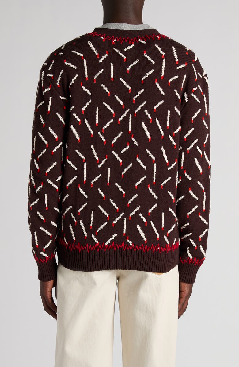 Bottega Veneta Matches Jacquard Cardigan, Alternate, color, Ebony/ Chalk/ Tomato