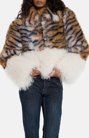 JADED LONDON Tiger Stripe Faux Fur Jacket