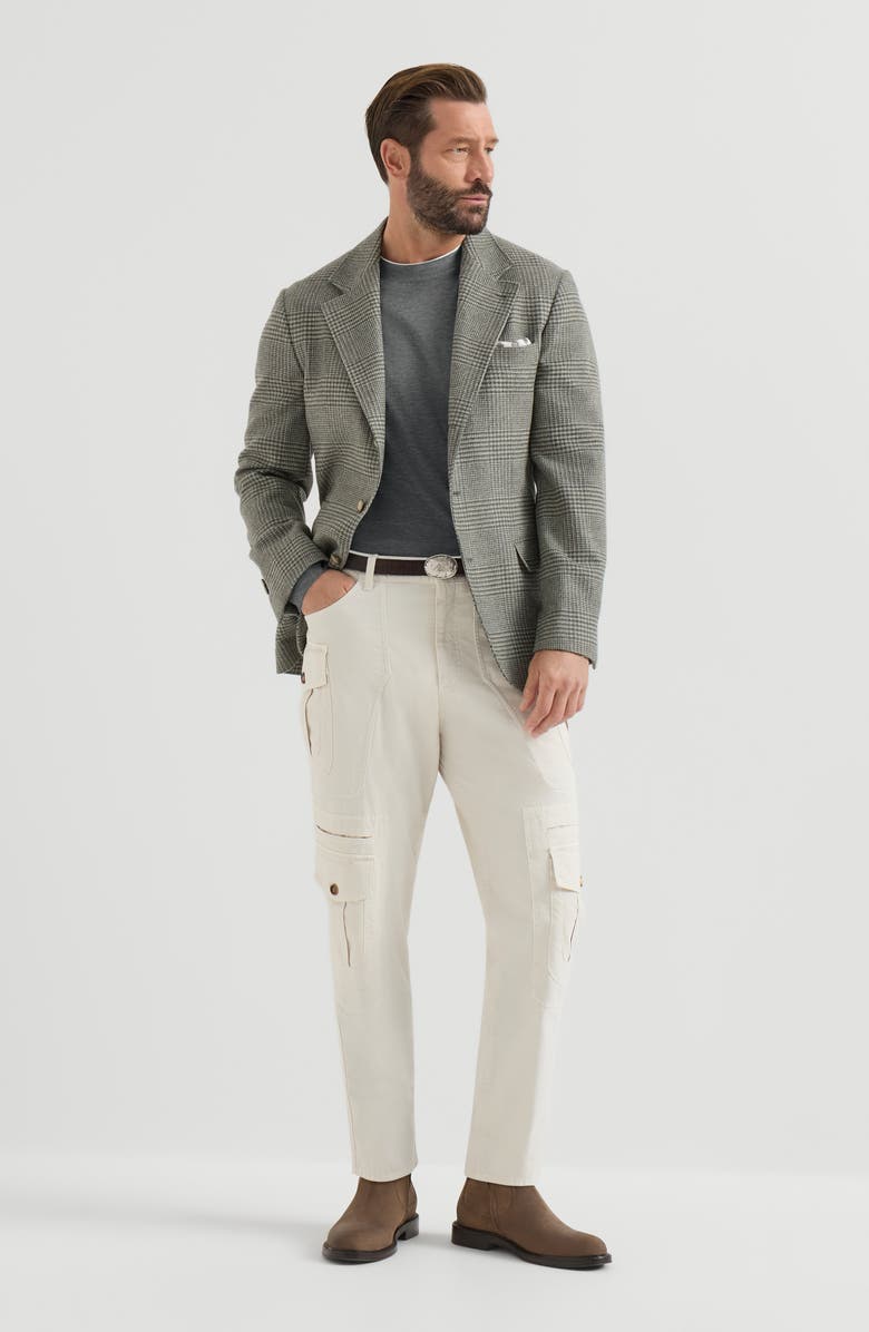 Brunello Cucinelli Silk and cotton lightweight jersey long sleeve crew neck T-shirt with contrast detail, Alternate, color, Off-White