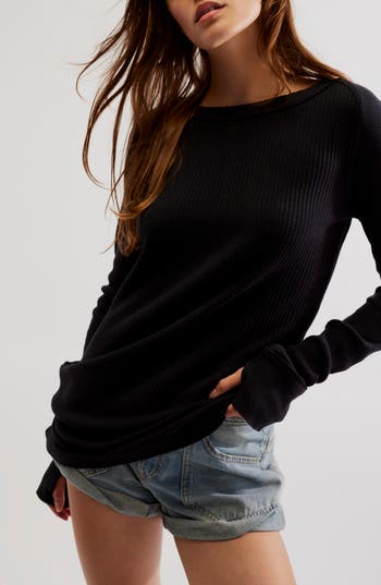 Free People Honey B Crewneck Top In Black