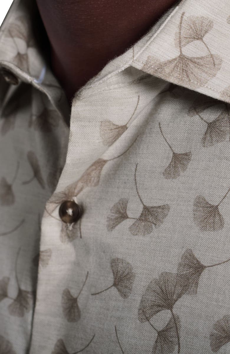 Bugatchi Axel Shaped Fit Floral Button-Up Shirt, Alternate, color, Sand