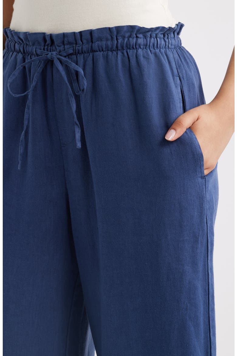 Ruffle Waist Wide Leg Linen Pants, Alternate, color, MIDNIGHT SURF