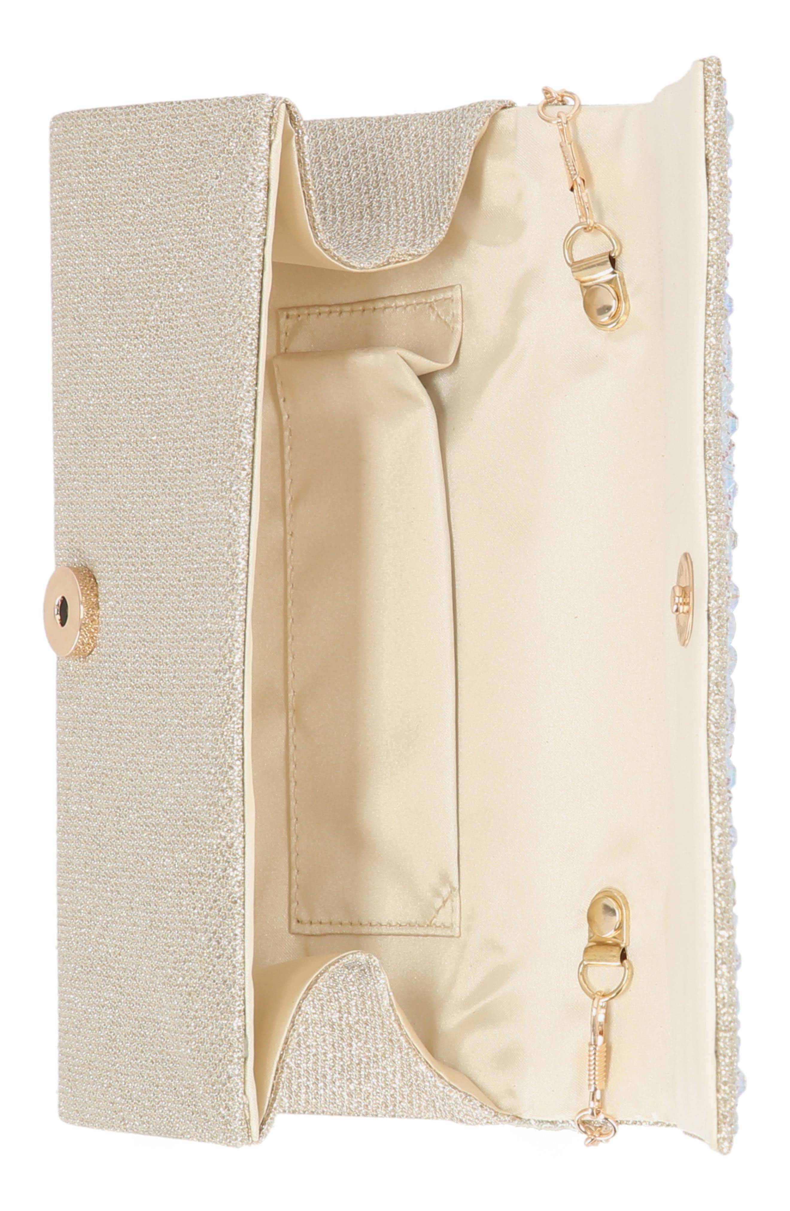 Jessica McClintock Waverly Crystal Embellished Clutch, Alternate, color, Champagne