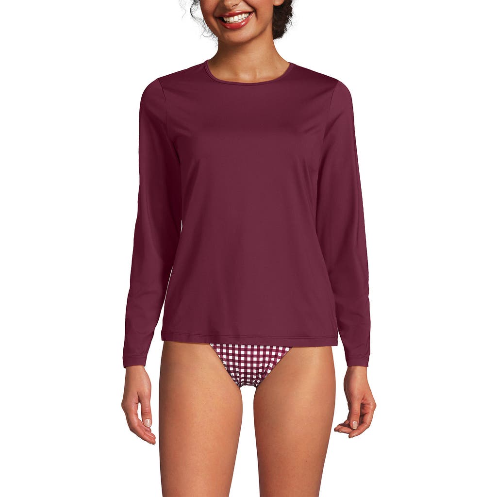 Lands' End Sunshade Upf 50 Long Sleeve Relaxed Rash Guard In Burgundy