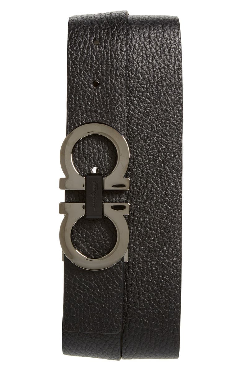 FERRAGAMO Reversible Double Gancio Belt, Main, color, Black/ Hickory