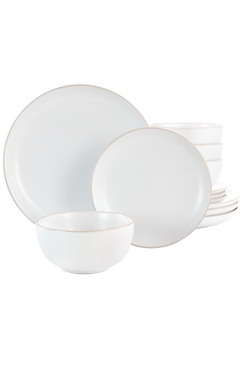 Gibson Home Rockaway 12 Piece Stoneware Dinnerware Set, Main, color, White