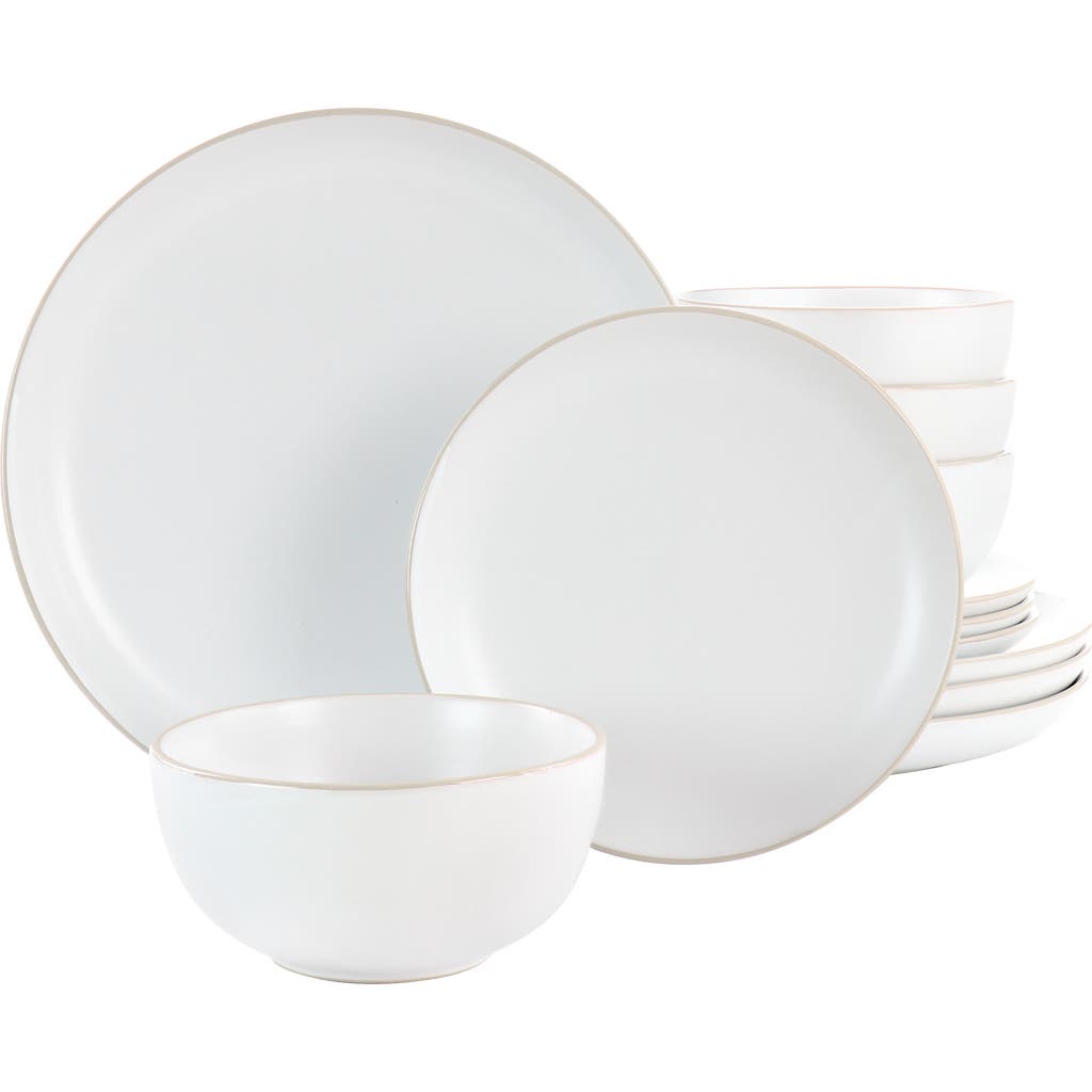 Gibson Home Rockaway 12 Piece Stoneware Dinnerware Set In White