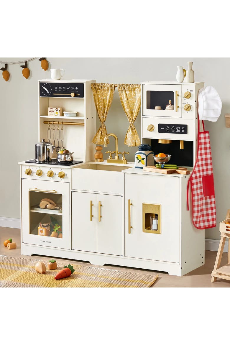 Cream Wooden Play Kitchen Set with Apron Chef Hat for Kids, Main, color, Multicolor