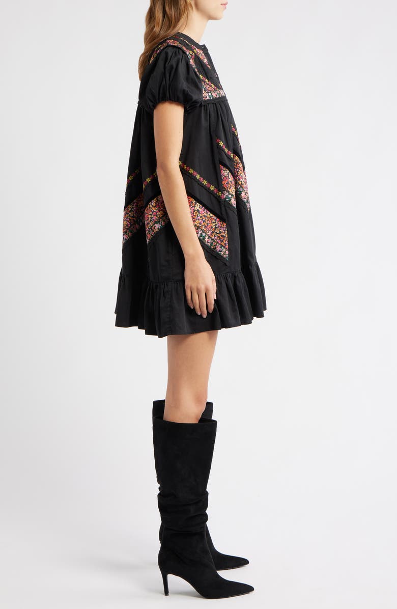 LOVE THE LABEL Molly Embroidered Ruffle Puff Sleeve Minidress, Alternate, color, Black