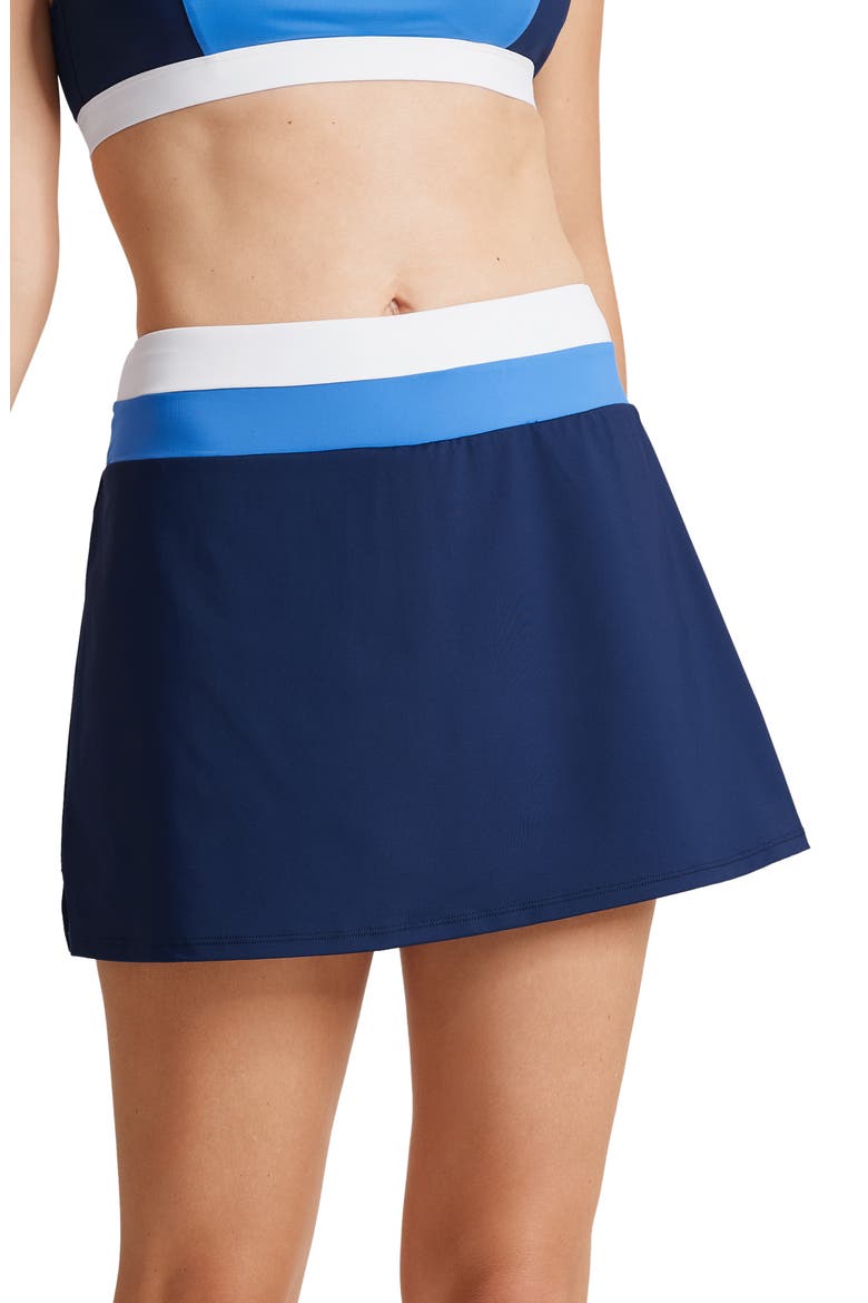 Sanibelle Colorblock Swim Skort, Main, color, MARE NAVY
