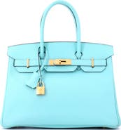 Pre-Owned Hermes Birkin Handbag Blue Epsom with Gold Hardware 30