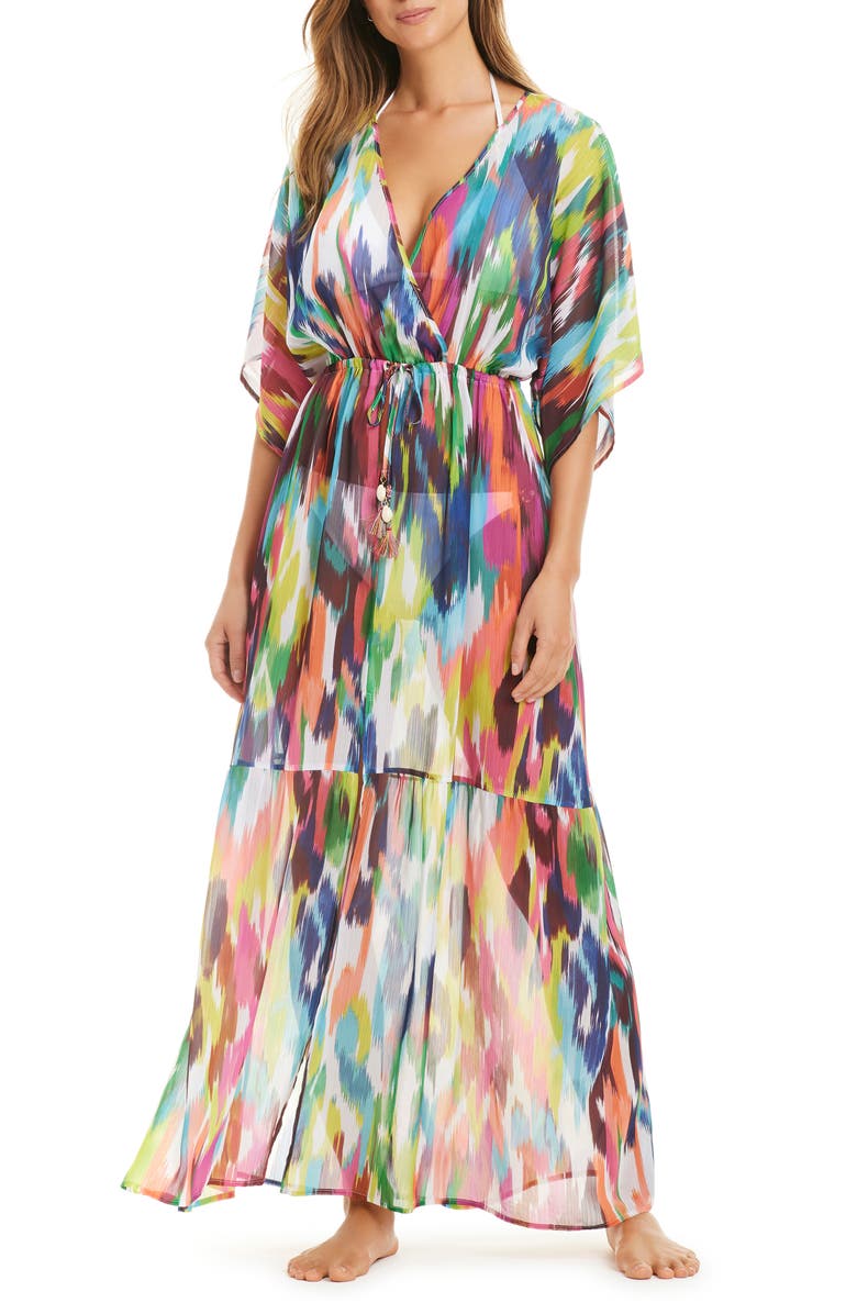 BLEU by Rod Beattie Ikat Print Cover-Up Dress, Main, color, Blue Multi