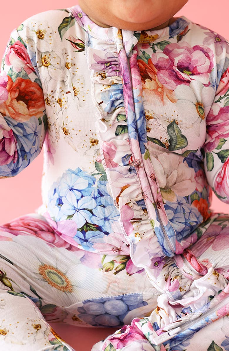 Posh Peanut Cynthia Floral Ruffle Fitted Footie Pajamas, Alternate, color,