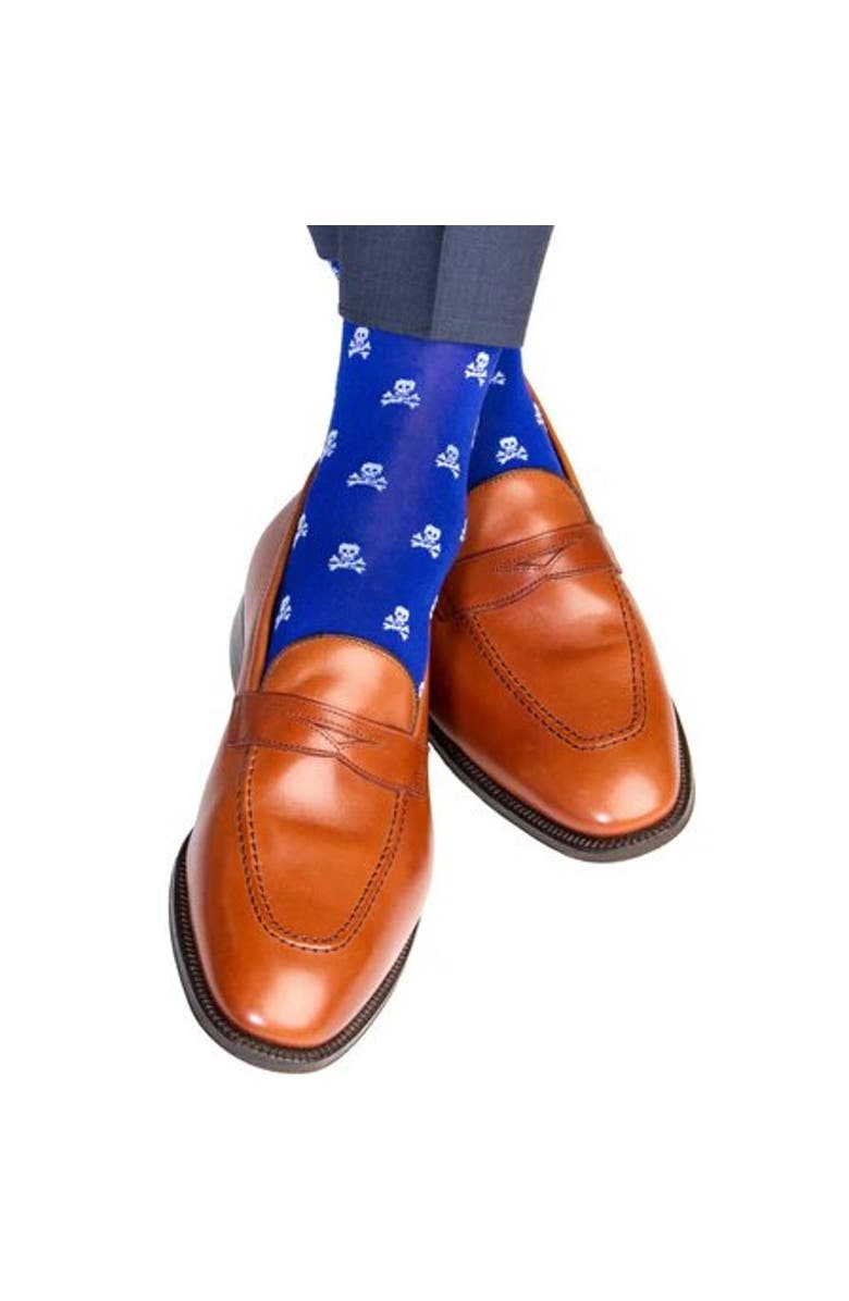 Trafalgar Rodger Skull and Cross Bones Mercerized Cotton Mid-Calf Socks, Alternate, color, Royal Blue