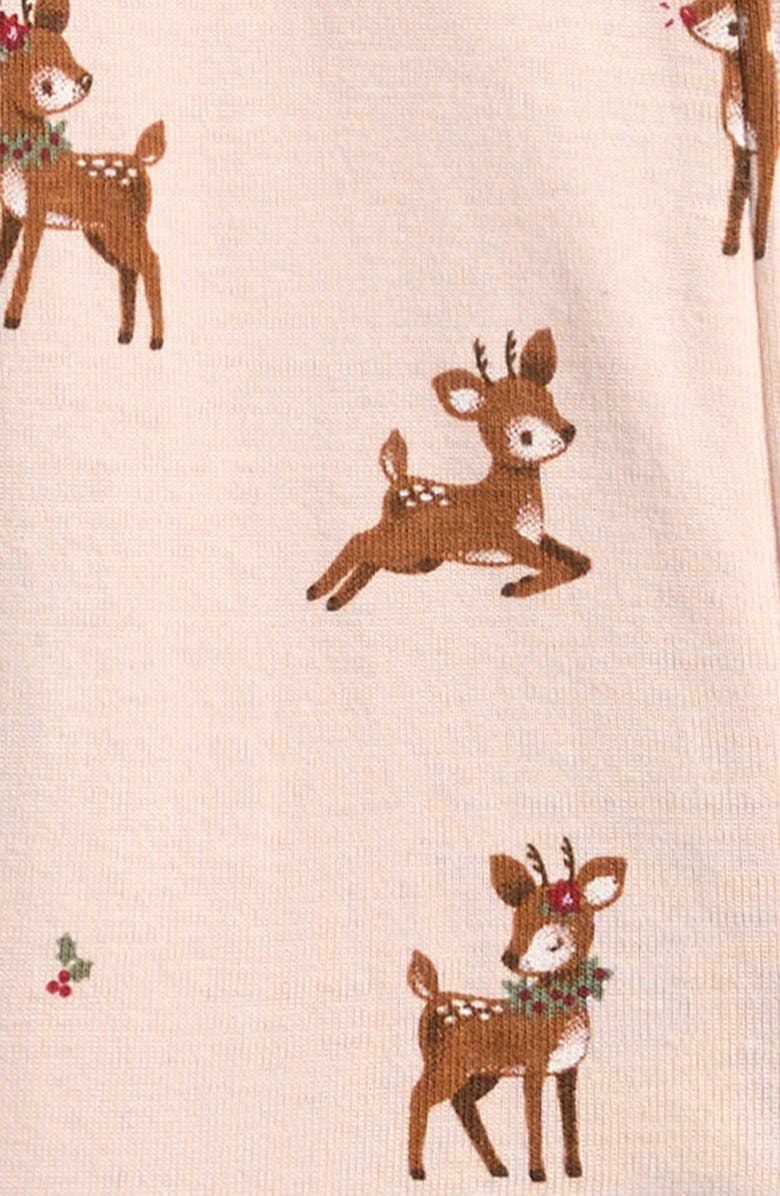 Petit Lem Reindeer Print Organic Cotton Fitted Footie Pajamas, Alternate, color, Light Pink