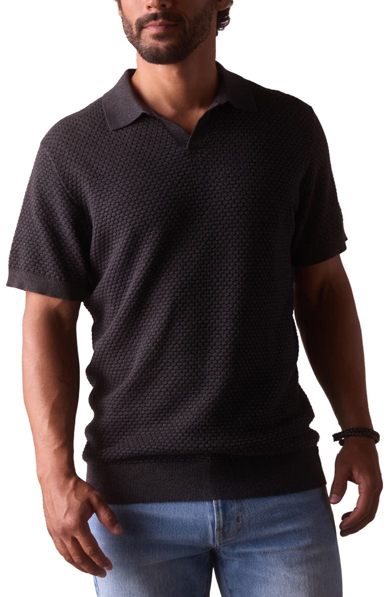 The Normal Brand Robles Johnny Collar Textured Cotton Jacquard Polo Sweater, Main, color,