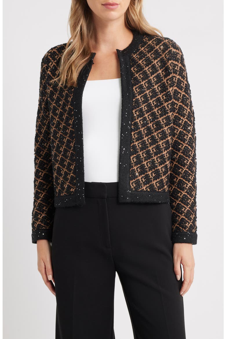 Kissing Plaid Sequin Cardigan, Main, color, ANNE BLACK/ VICUNA