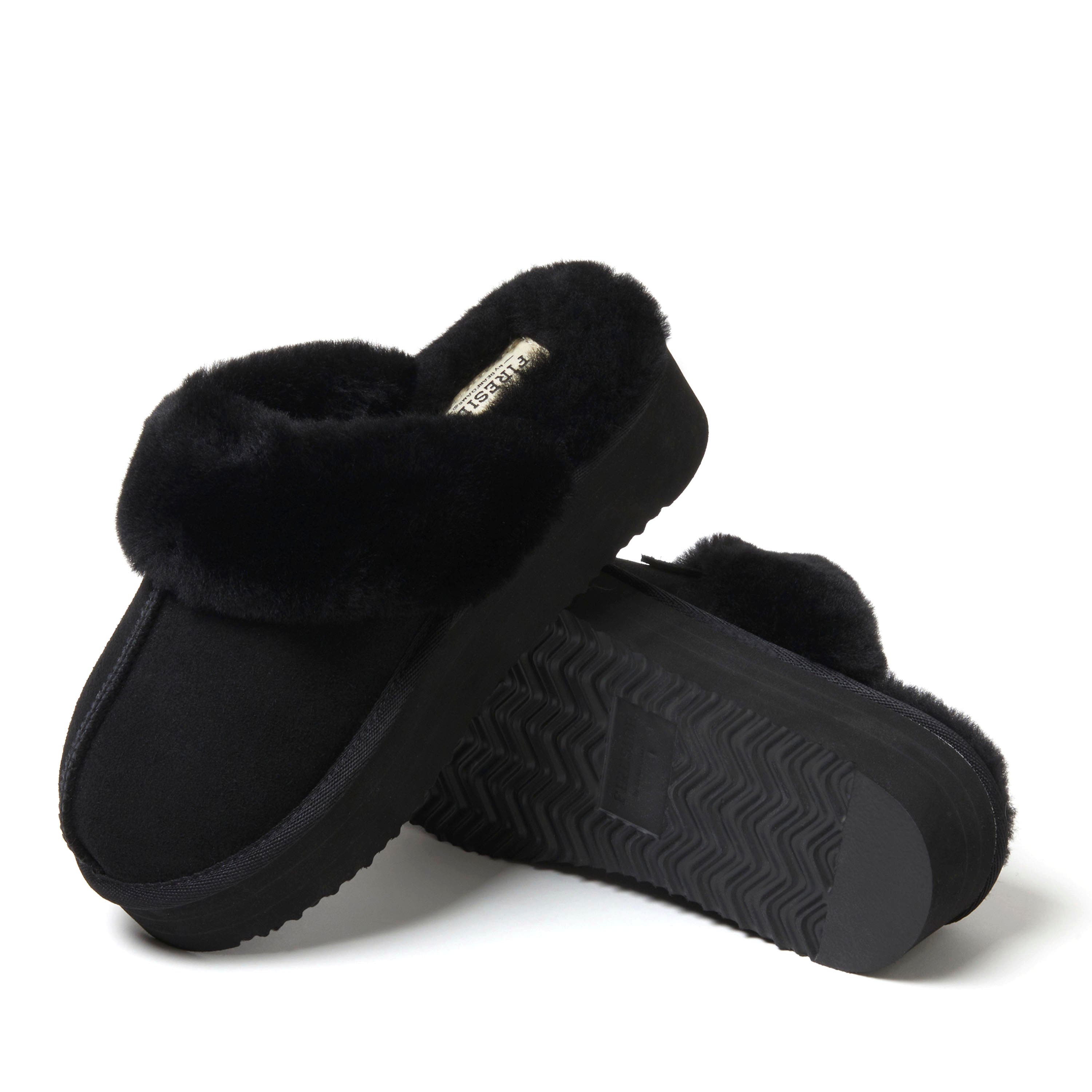 DEARFOAMS Fireside Melton Genuine Shearling Platform Scuff Slipper, Alternate, color, Black