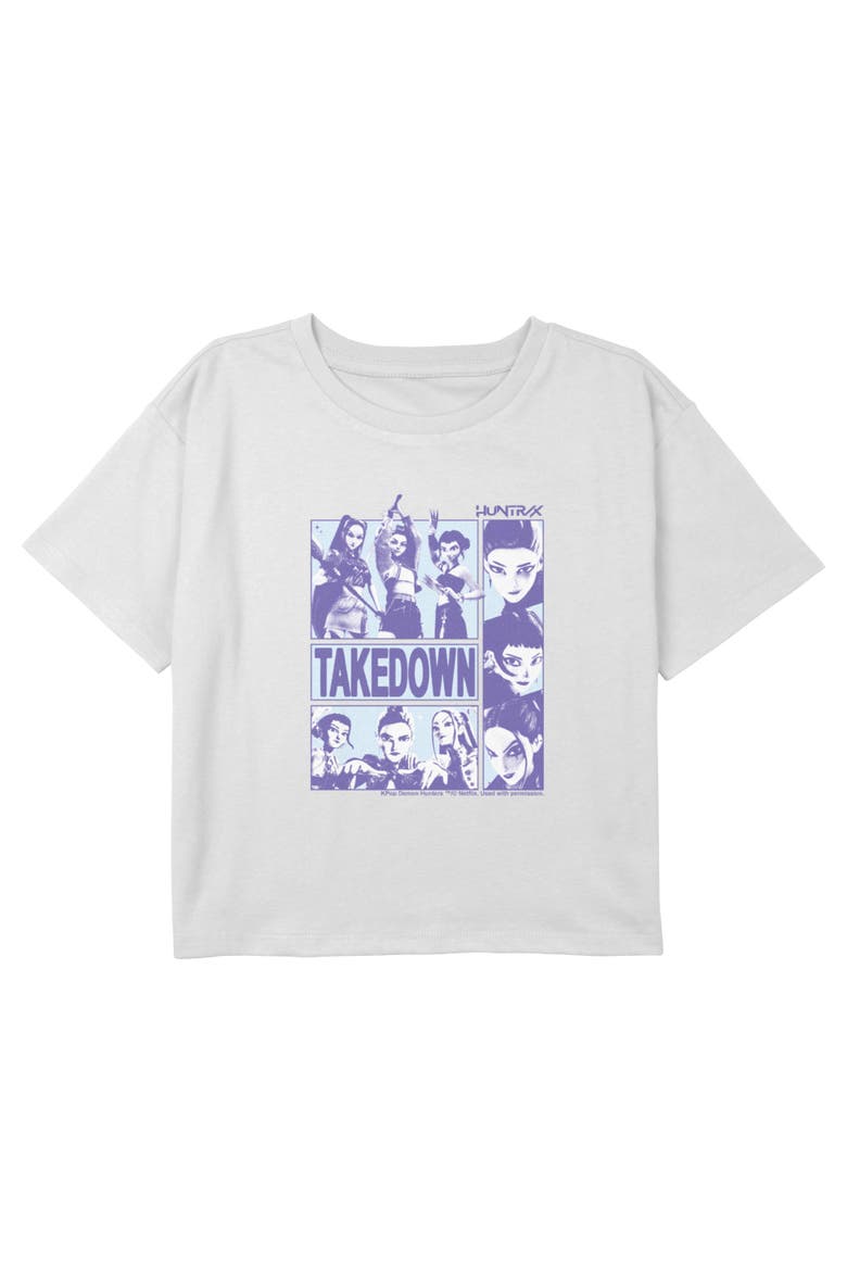Girls' Takedown Idols Huntrix Logo Cropped T-Shirt, Main, color, White