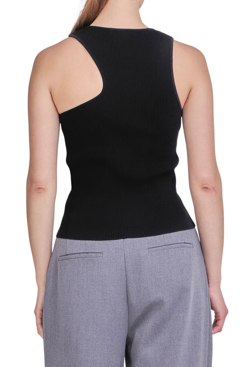 Asymmetric Cutout Rib Knit Tank Top, Alternate, color, BLACK