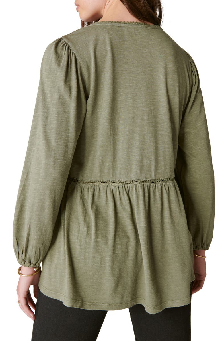 Lucky Brand Eloise Eyelet Accent Cotton & Modal Knit Peasant Blouse, Alternate, color,