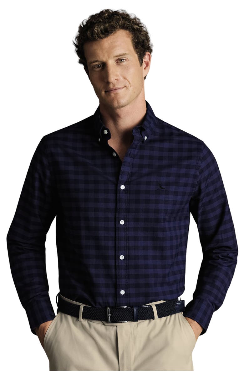 Charles Tyrwhitt Slim Fit Button-Down Collar Washed Oxford Gingham Shirt, Main, color, Ink Blue