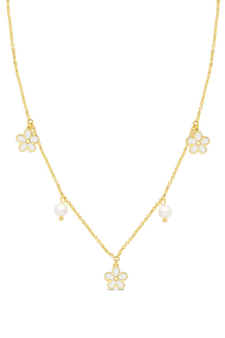 Flower & Pearl Charm Necklace, Main, color, GOLD