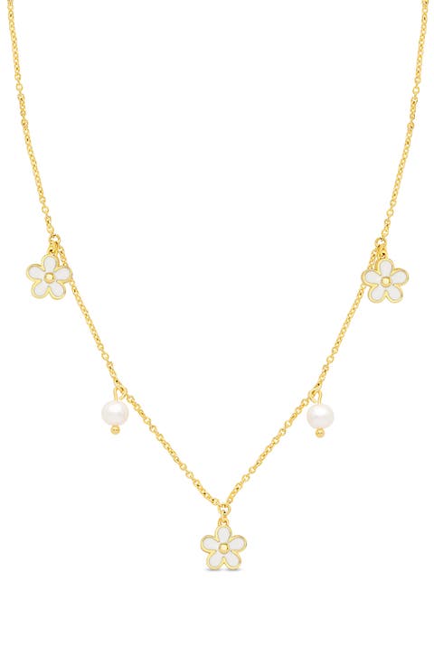 Flower & Pearl Charm Necklace (Girls)