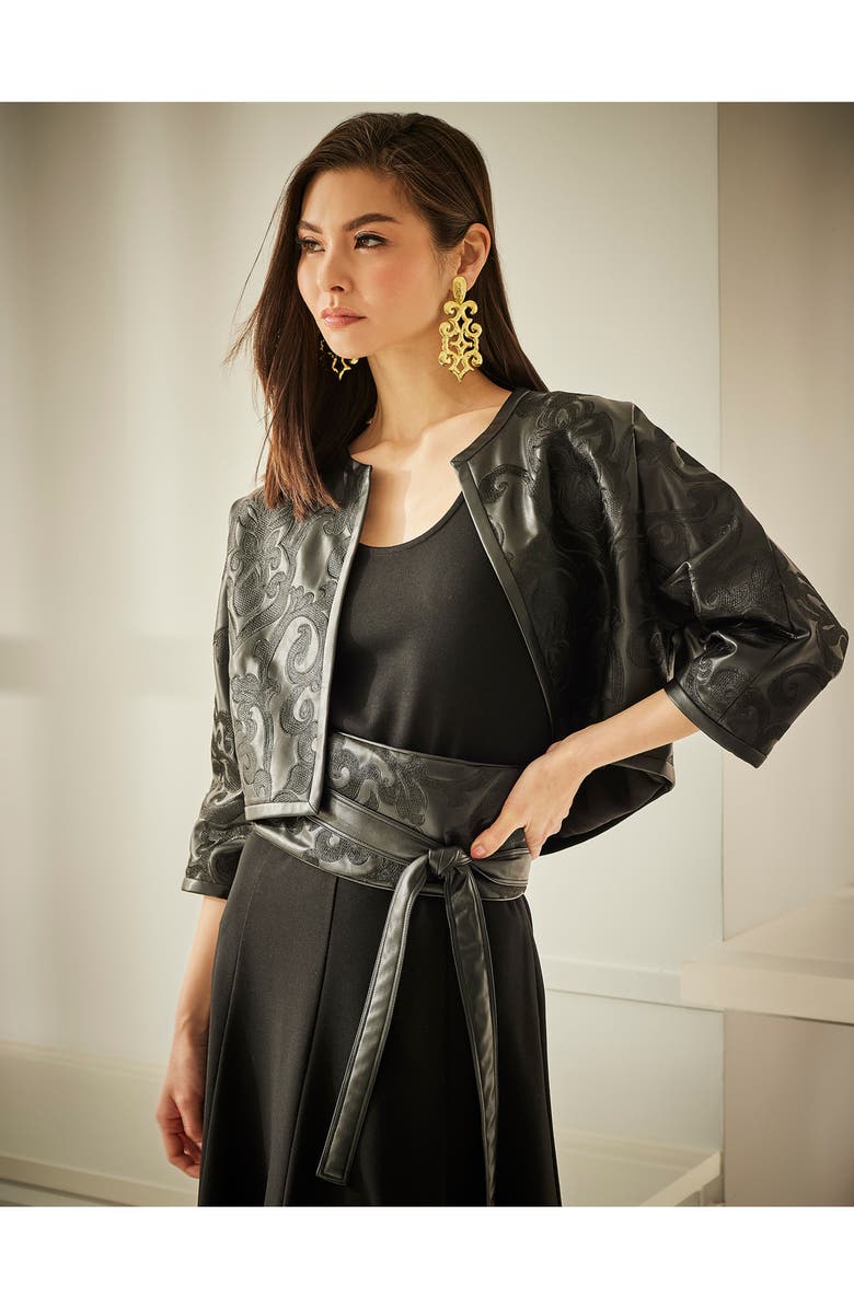 Natori Leticia - Emb. Faux Leather Obi Belt, Alternate, color, Black