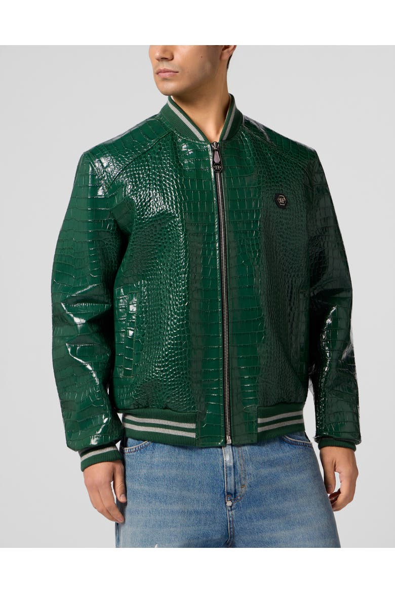 Leather Bomber Jacket Cocco Men, Main, color, green