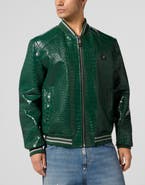 PHILIPP PLEIN Leather Bomber Jacket Cocco Men