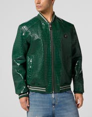 PHILIPP PLEIN Leather Bomber Jacket Cocco Men