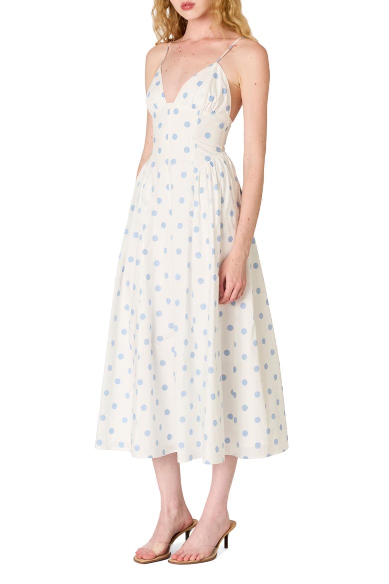 Sydney Polka Dot Sweetheart Neck Midi Dress, Alternate, color, SKY