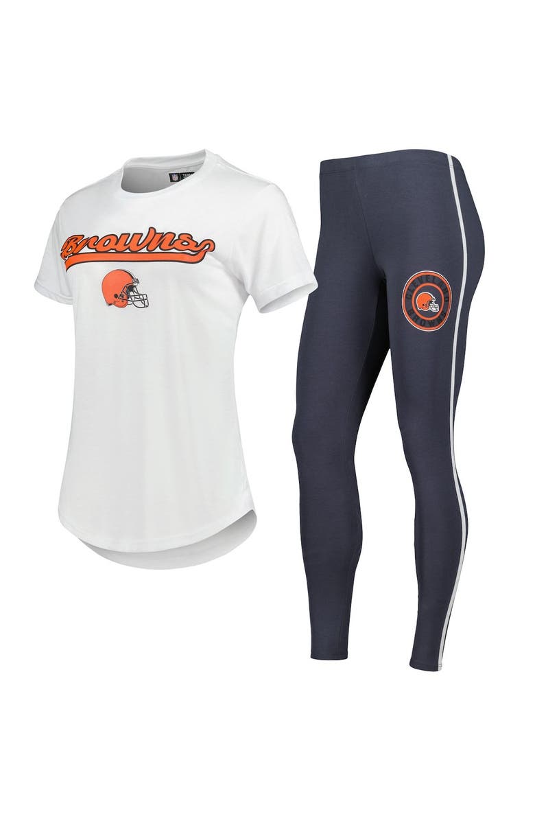 CONCEPTS SPORT Women's Concepts Sport White/Charcoal Cleveland Browns Sonata T-Shirt & Leggings Sleep Set, Main, color, White