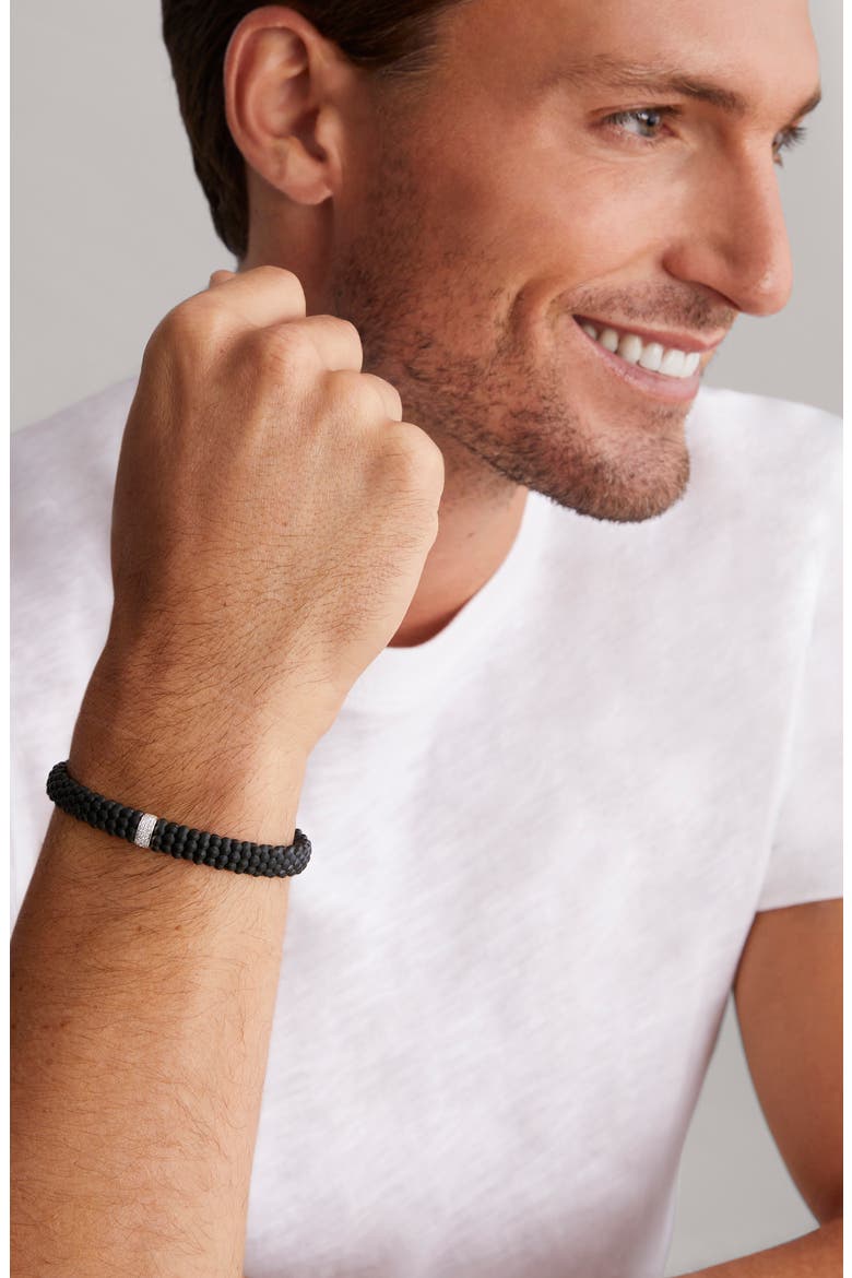 Black Caviar Pavé Diamond Station Bracelet, Alternate, color, BLACK