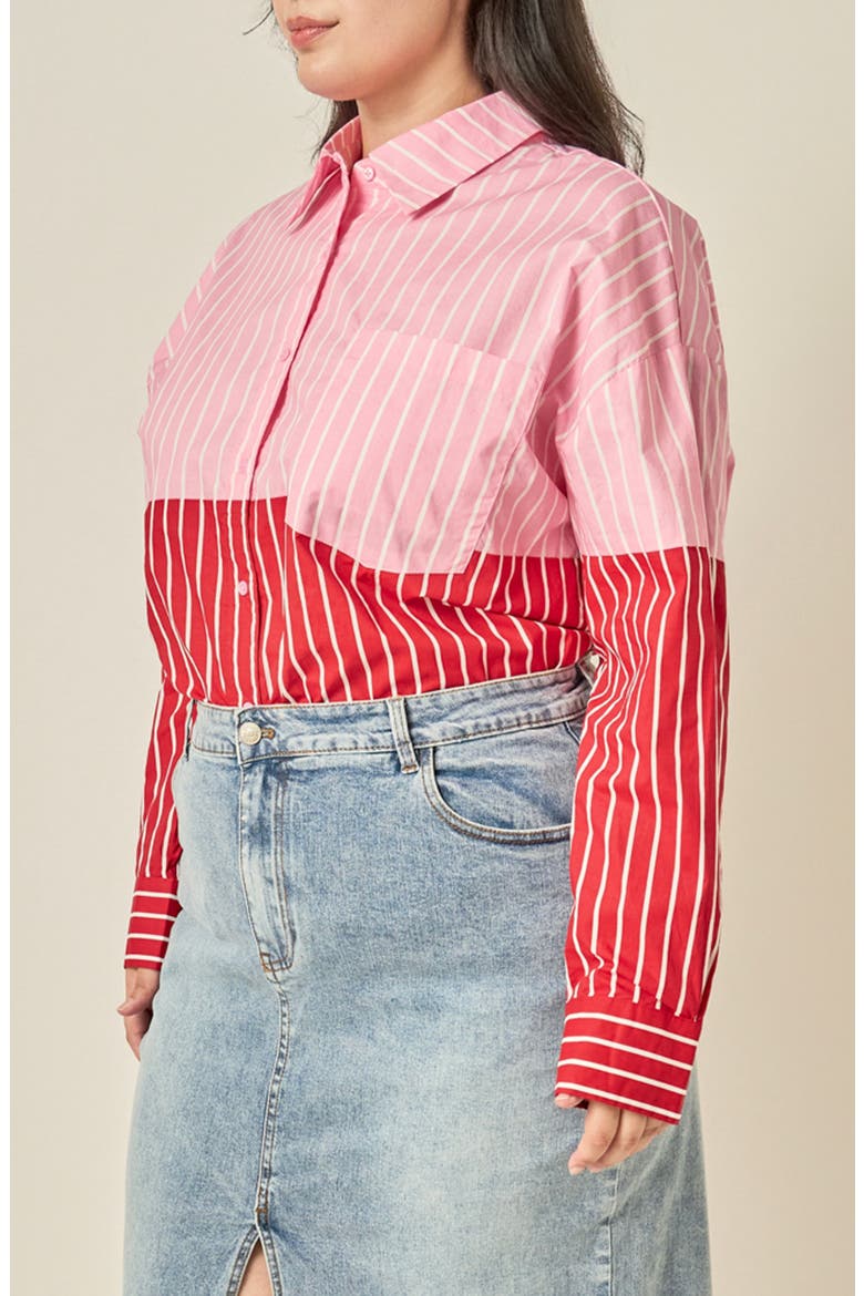 Colorblock Striped Shirt, Alternate, color, PINK/ RED