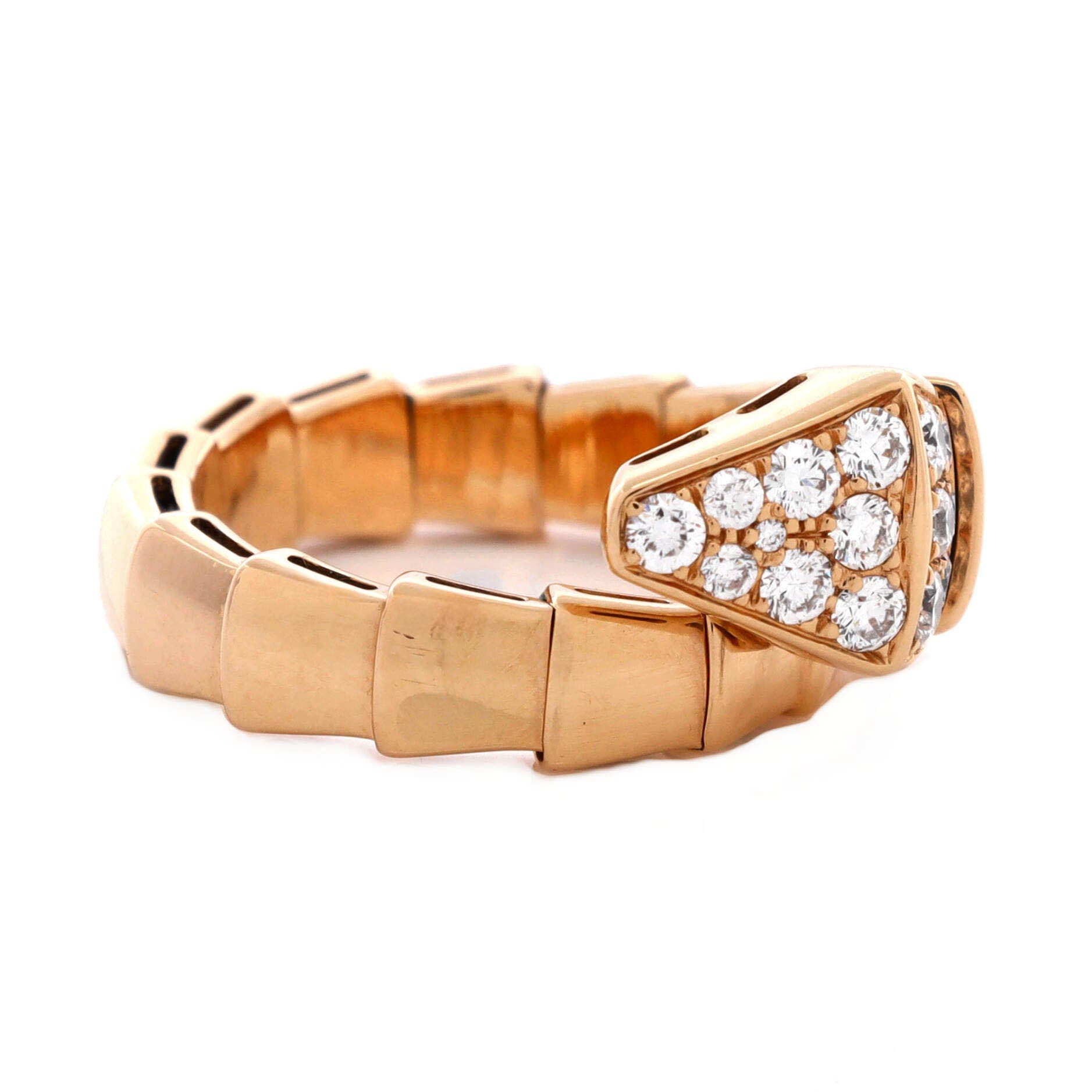 Serpenti Viper One-Coil Ring 18K Rose Gold with Diamonds Wide, Alternate, color, Metallic Gold