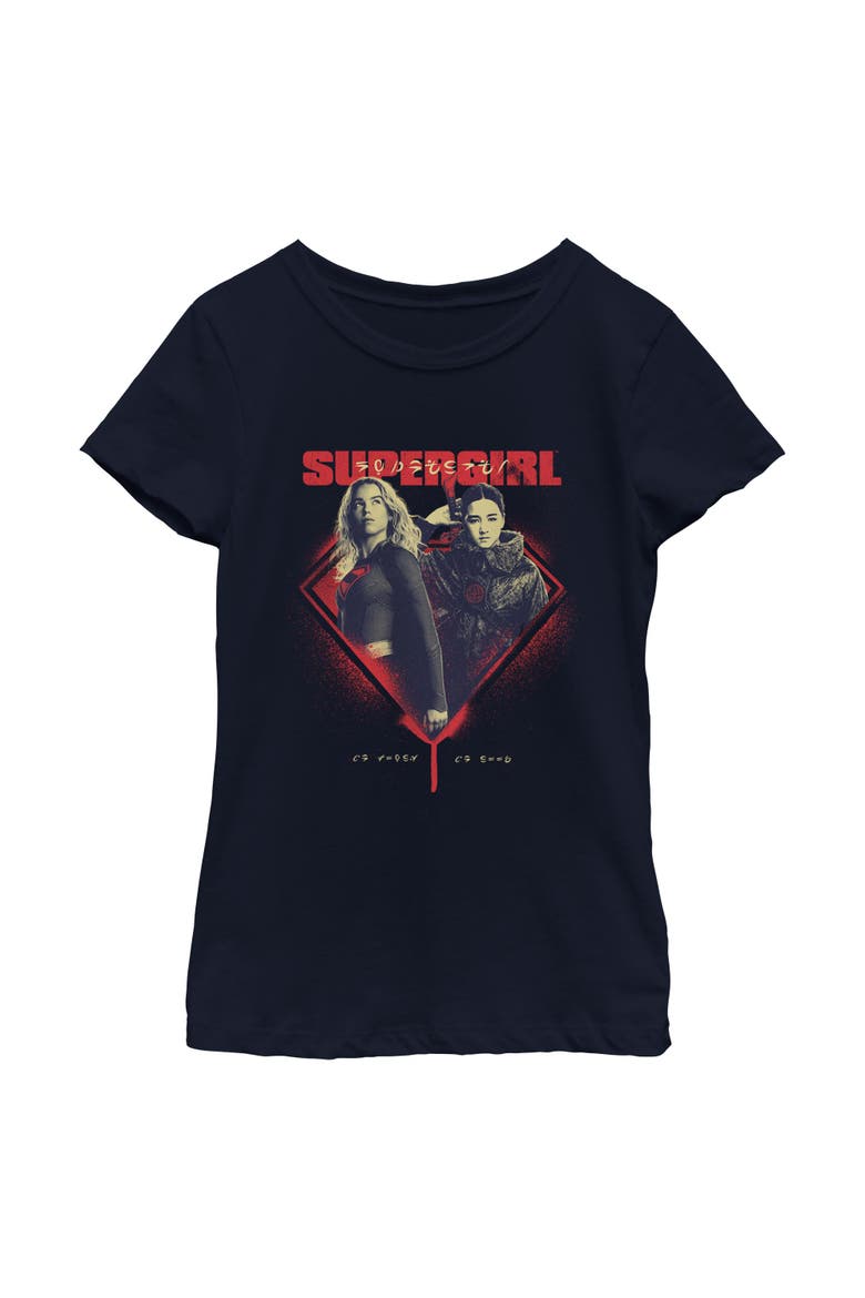 Girl's Supergirl Kara and Ruthye Logo  Graphic T-Shirt, Main, color, Navy Blue