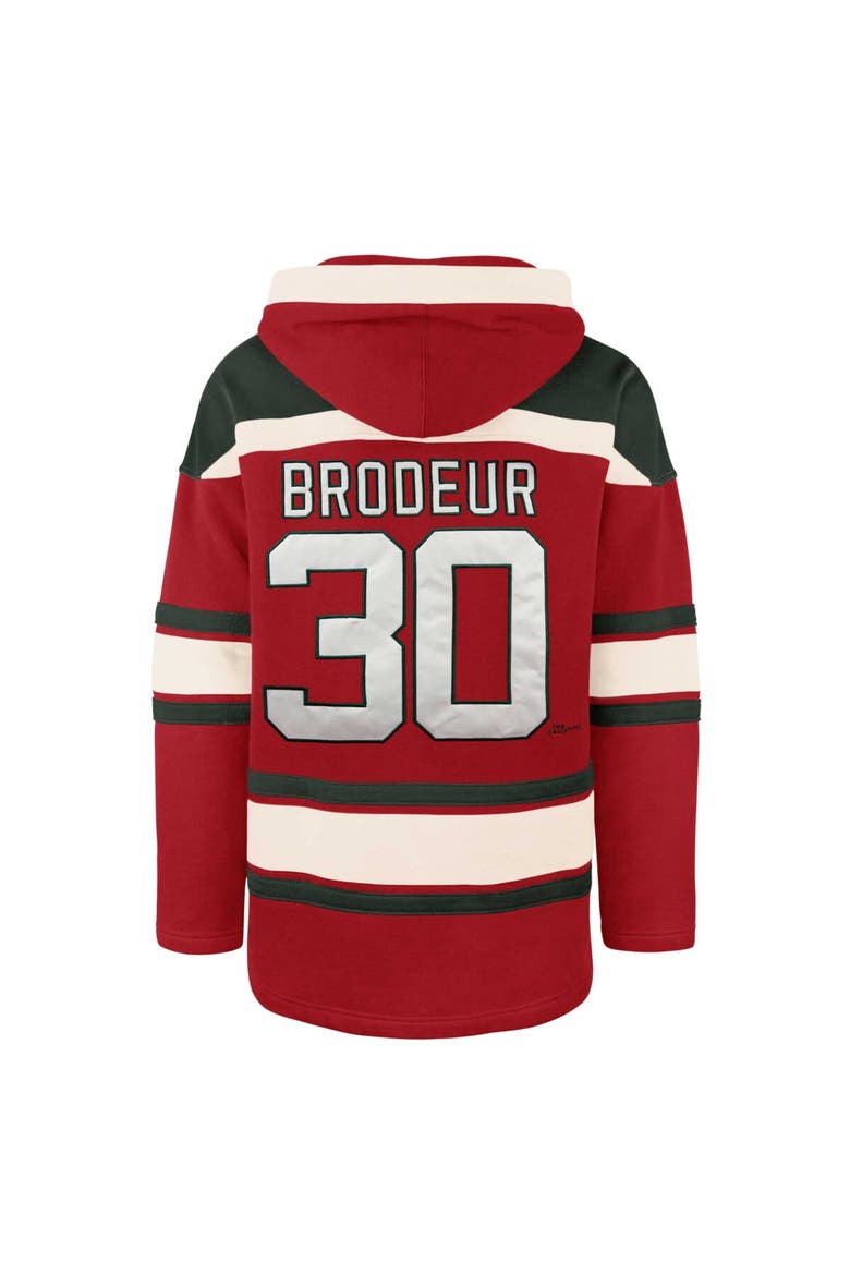 Men's '47 Martin Brodeur Red New Jersey Devils Retired Player Name & Number Lacer Pullover Hoodie, Alternate, color, Red