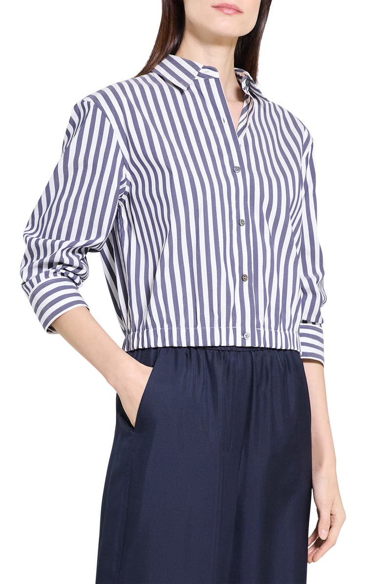 Theory Stripe Crop Woven Shirt, Alternate, color, Blue Multi