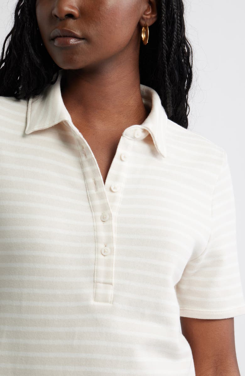 Caslon<sup>®</sup> Henley Short Sleeve Polo Dress, Alternate, color, Beige Shell- Ivory Stripe