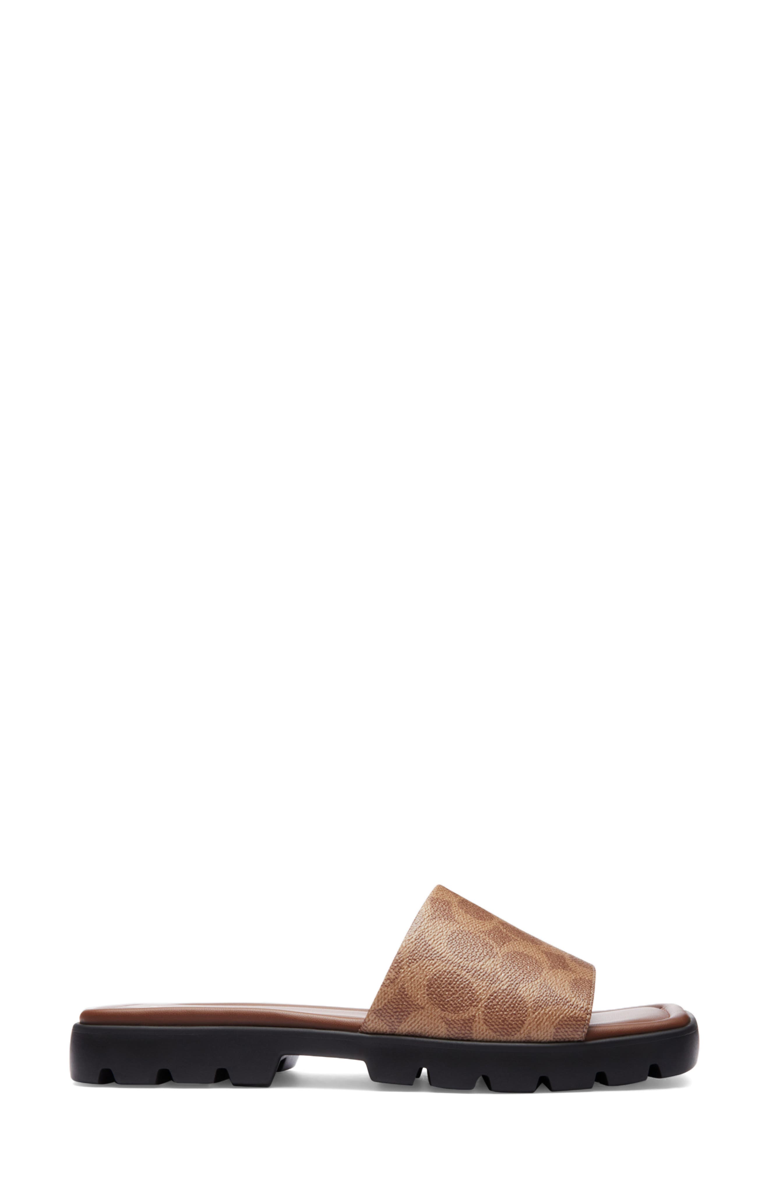 COACH Florence Slide Sandal, Alternate, color, Khaki/ Dark Saddle