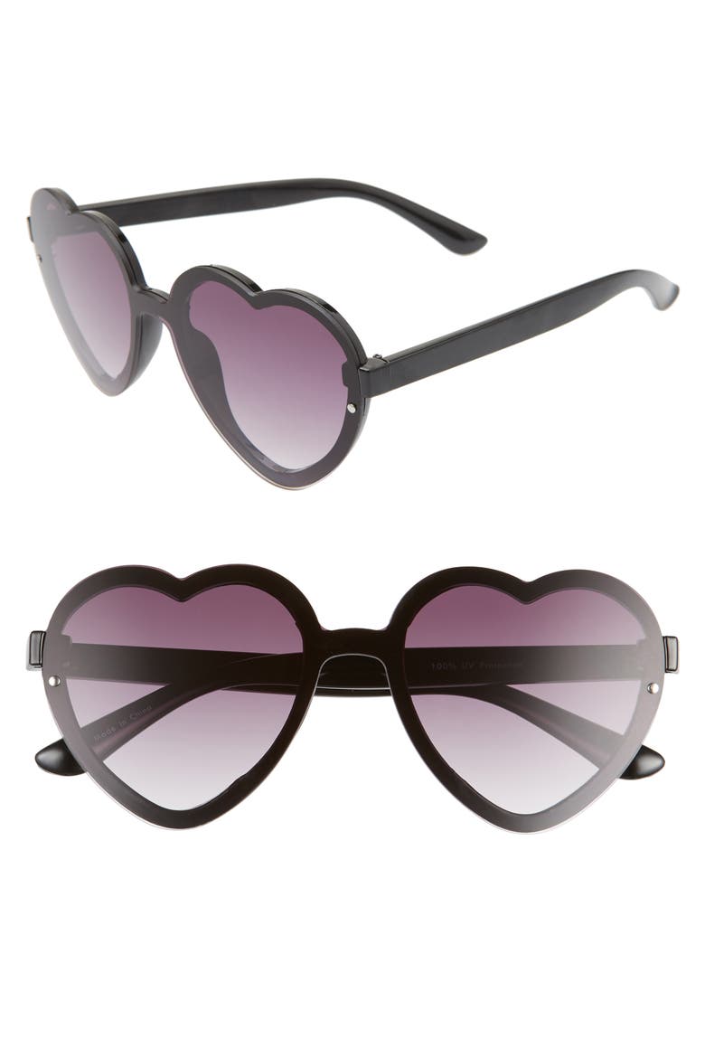 52mm Flat Front Heart Shape Sunglasses, Main, color, BLACK