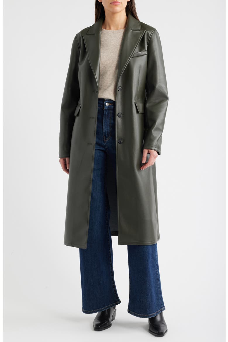 Longline Faux Leather Coat, Alternate, color, GREY / HEATHER GREY