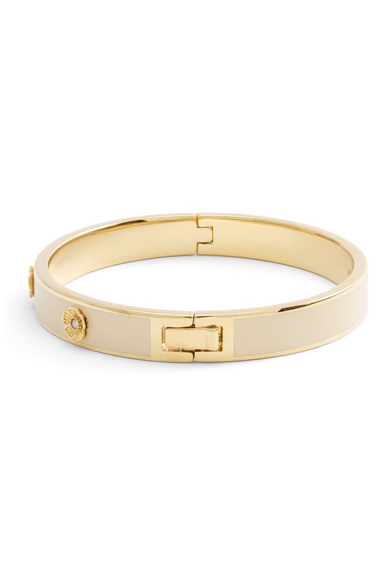 Tea Rose Enamel Hinged Bangle Bracelet, Main, color, WHITE/ GOLD