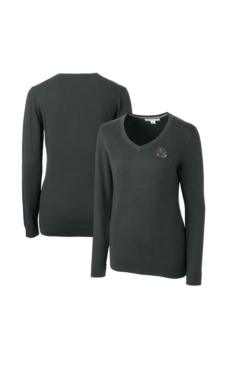 Cutter & Buck Women's Cutter & Buck  Charcoal Tampa Bay Buccaneers Helmet Logo Lakemont Tri-Blend V-Neck Pullover Sweater, Main, color, 