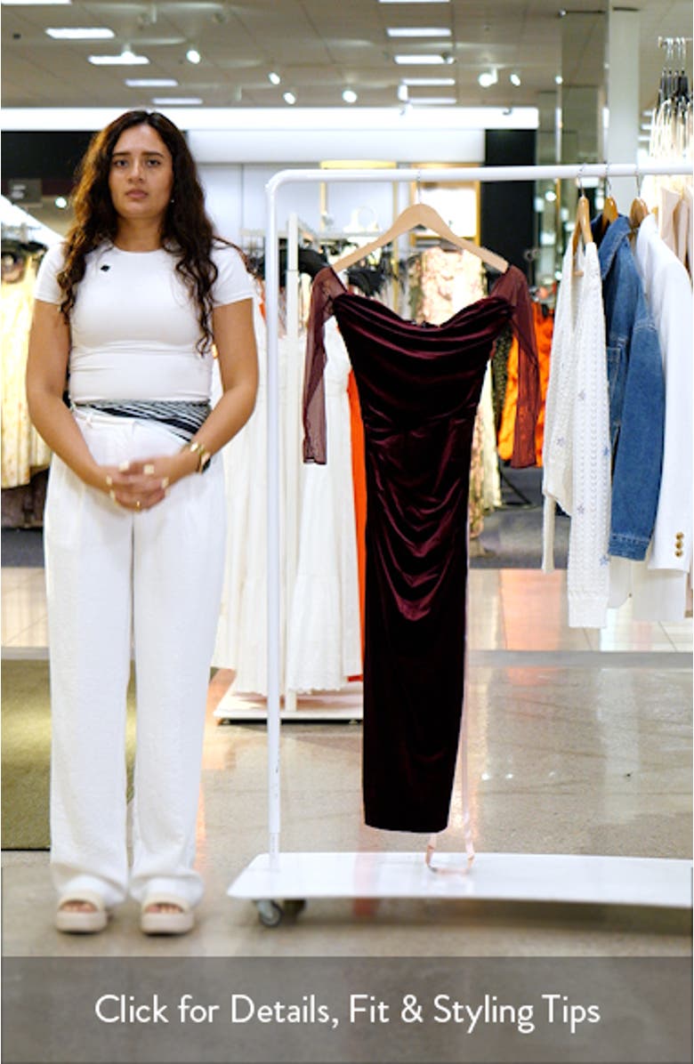 Cleora Off the Shoulder Long Sleeve Stretch Velvet Maxi Dress, sales video thumbnail