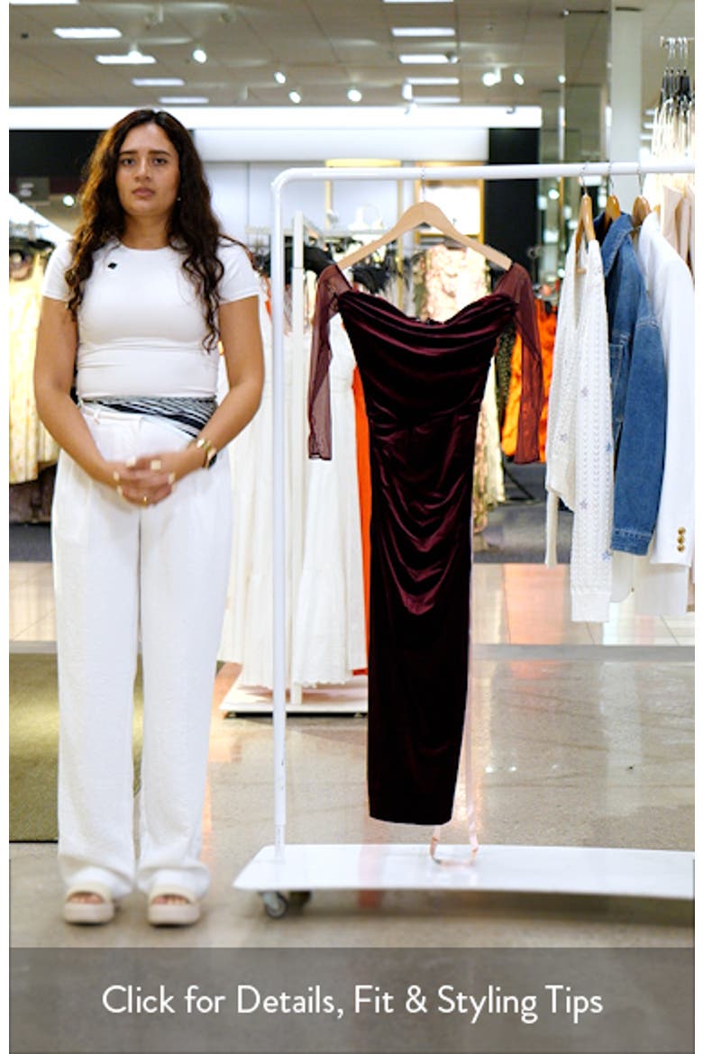 Cleora Off the Shoulder Long Sleeve Stretch Velvet Maxi Dress video