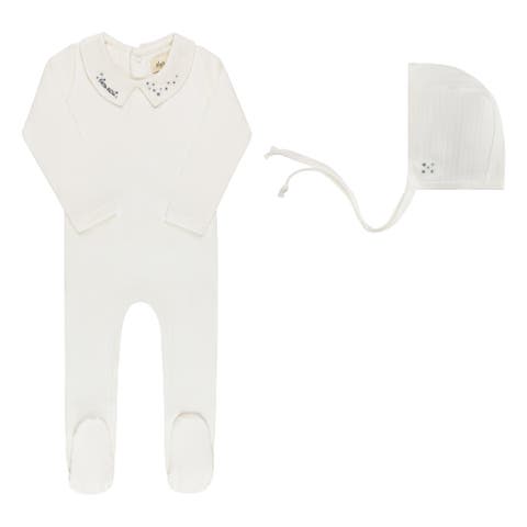 Floral Star Embroidered Collar Collection - Footie & Bonnet