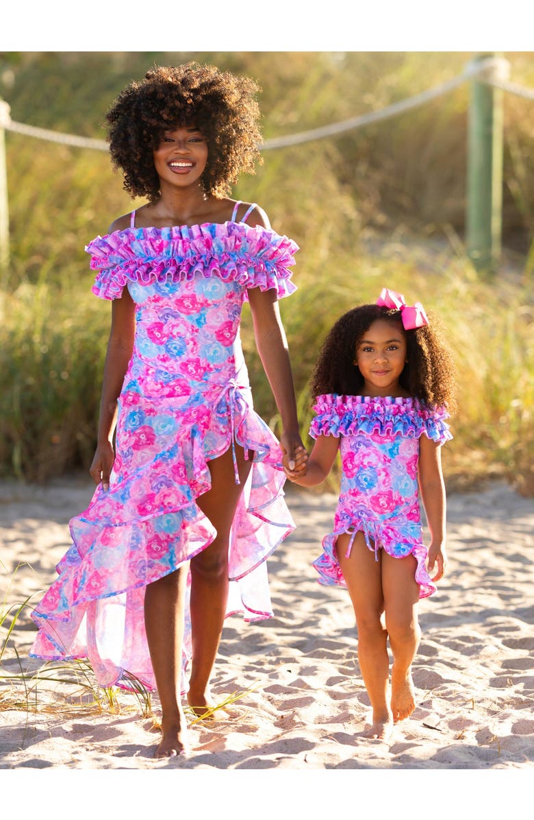 Mia Belle Girls Kids' Watercolor Blooms One Piece Swimsuit, Alternate, color,